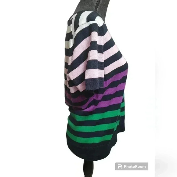 Brooks Brothers Supima Cotton Rainbow Color Blocks Stripes Knit Short Sleeve Top - Picture 2 of 5